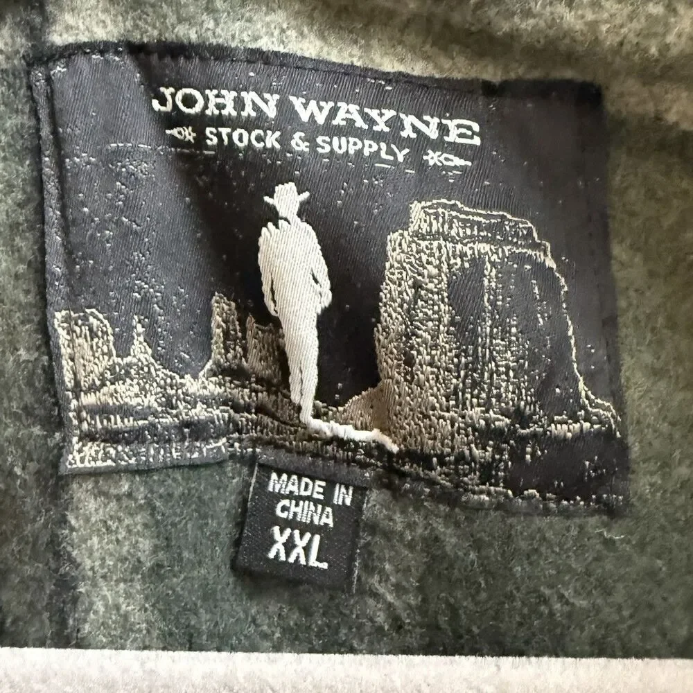 John Wayne MenS Green Plaid Fleece Quarter Zip Sweater Ranch Chore Cowboy XXL